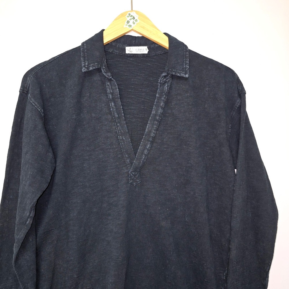 Carve Designs Mara Polo Top Shirt Slub Knit Size L Navy Organic Cotton Womens - Picture 5 of 9